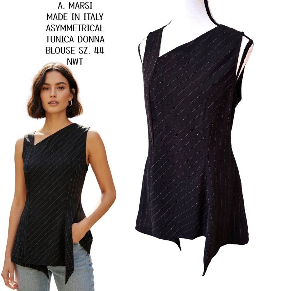 A. MARSI MADE IN ITALY ASYMMETRICAL AVANTE GARDE BLOUSE TOP NWT SZ. 44 US 8